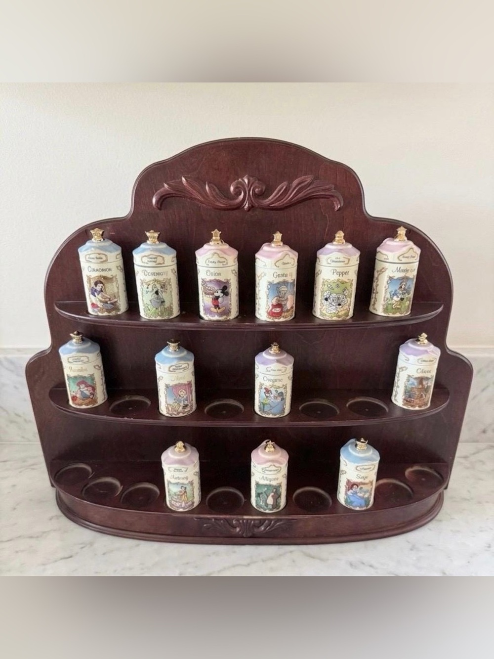 Lenox Walt Disney Spice Jar Collection with Original Wooden Display Rack 13 Jars